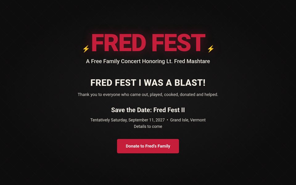 Screenshot of the fredfestvt.org homepage
